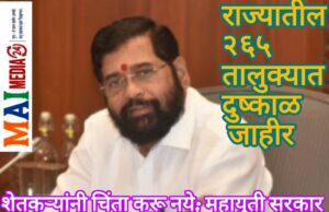 *राज्यातील २६५ तालुक्यात दुष्काळ जाहीर, शेतकऱ्यांनी चिंता करू नये; महायुती सरकार दिलेला शब्द पाळणारे – उपमुख्यमंत्री एकनाथ शिंदे*